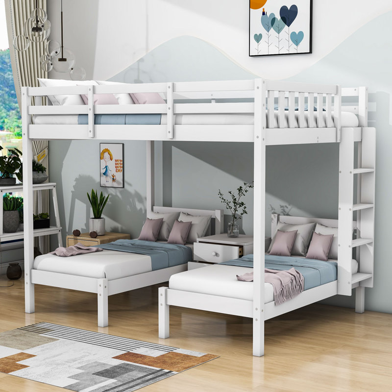 Thorbern Cot Bed/ Toddler (70x140cm) Holz, teilmassiv Drei/Vier Bed with Built-in-Desk with Shelves by Harriet Bee, White