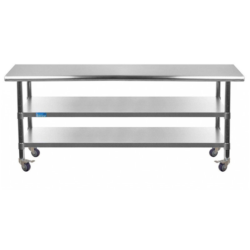 Table de préparation à roulettes 30 x 60 avec plateau en acier inoxydable et 2 tablettes