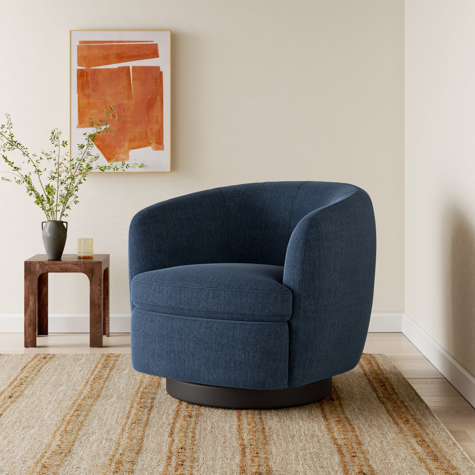 Marcy Swivel Barrel Chair, Peyton Navy Performance