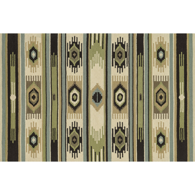 Tapis vert/ivoire crocheté à la main Nash, Rectangle 7 pi 6 po x 9 pi 6 po