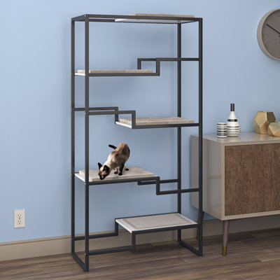 62" Metropolitan Cat Condo - Metal Frame Modern Cat Tower with Scratch Pad and Replaceable Cushions