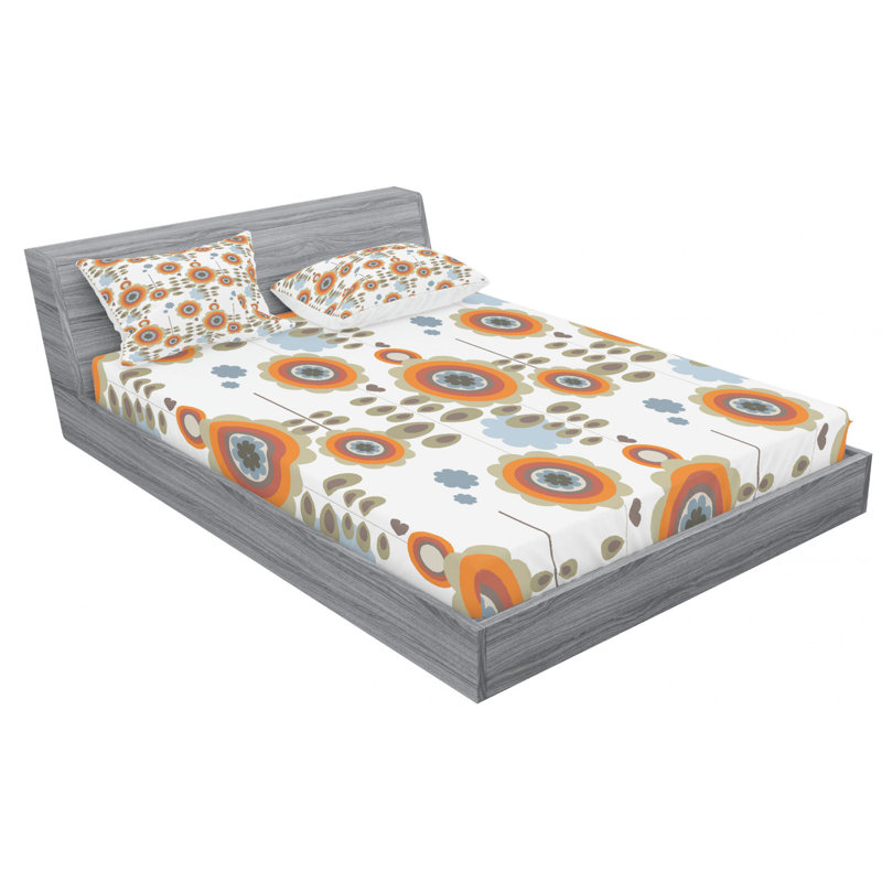 Microfiber Geometric Fitted Sheet, Full Fitted Sheet with 2 Pillowcases