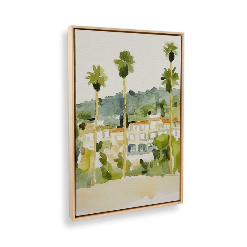 Motif de palmiers du désert et de maisons de campagne II, H 30,75 po x l 20,75 po, Érable américain
