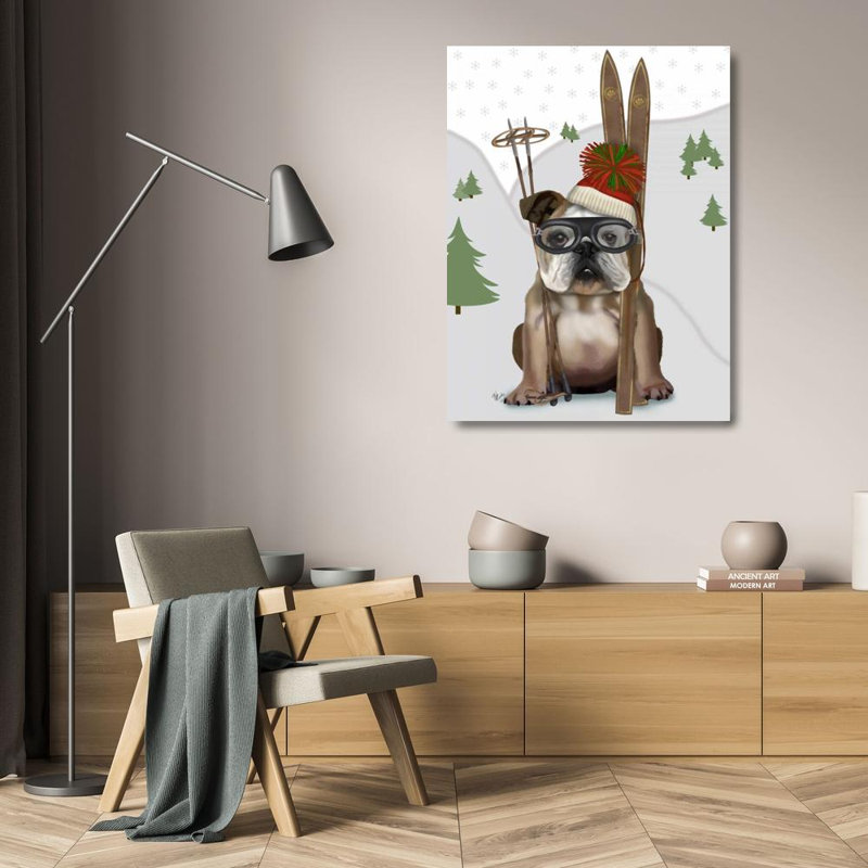 Art sur toile tendue avec toile Trinx Fab Funky, anglais: Bulldog anglais, ski, H 24 po x l 19 po