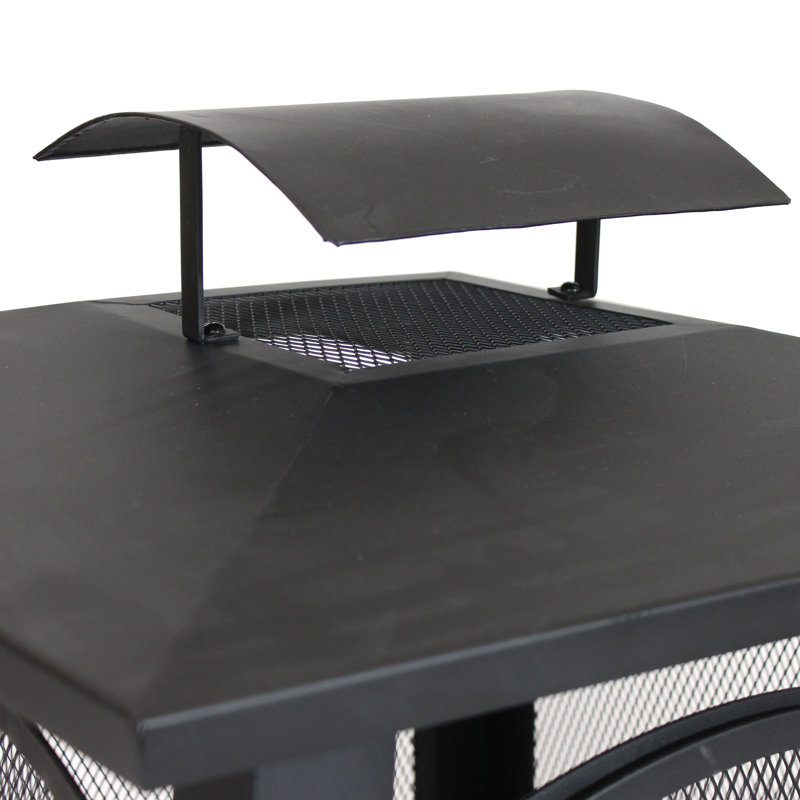 Jarrell 28" Square Wood-Burning Black Finish Steel Pagoda-Style Fire Pit with Poker