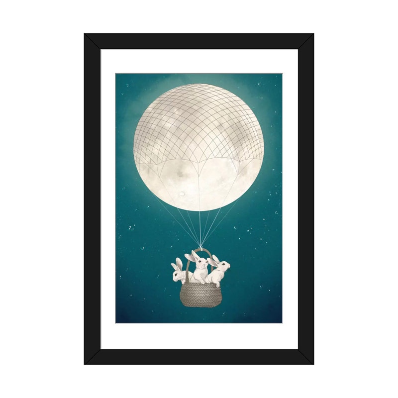Moon Bunnies - Impression sur toile tendue, Papier beaux-arts encadré noir, H 32 po x l 24 po x P 1 po