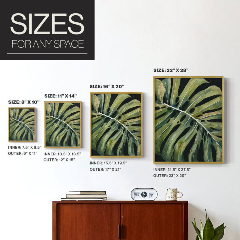 Nocturnal Monstera I, reproduction encadrée - bois massif, H 30 po x l 24 po, Doré