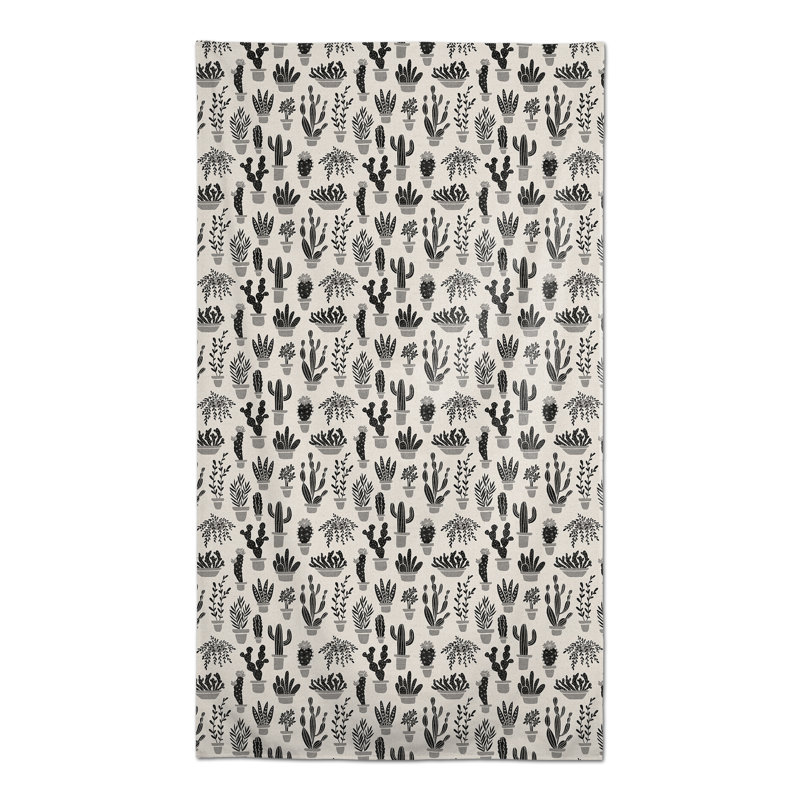 Rectangular Floral Polyester Tablecloth, Black