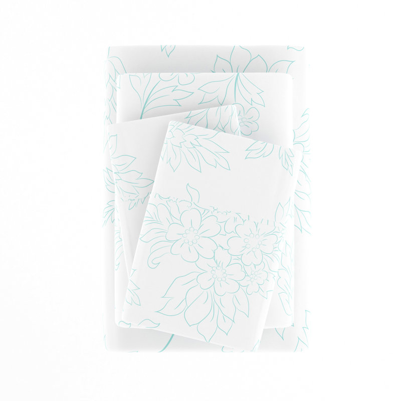 Aqua Floral Queen Microfiber Sheet Set