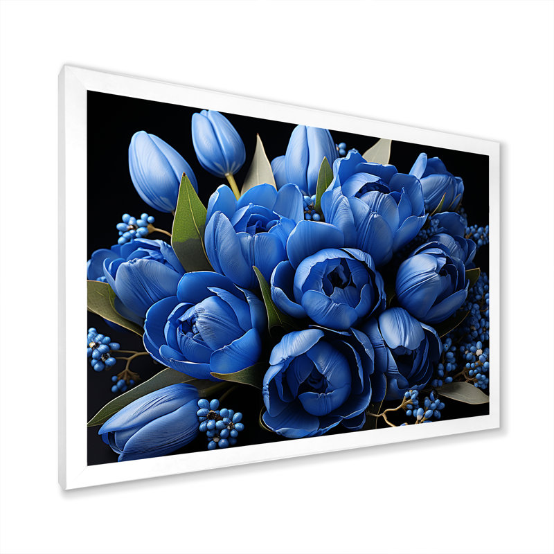 " Azure Blue Tulips Bloom ", White Single Picture Framed, 16" H x 32" W x 1" D