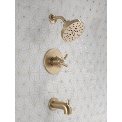 Ensemble de robinet de baignoire et de douche Saylor 17 Series avec tête de douche H2Okinetic, ensemble de garniture de douche, ensemble de robinet de baignoire, robinet de baignoire, bronze champagne (valve non incluse)