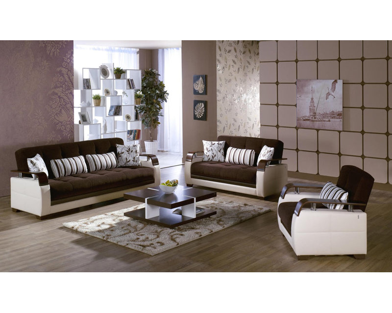 Canapé naturel brun Colins, 100% polyester brun foncé / blanc