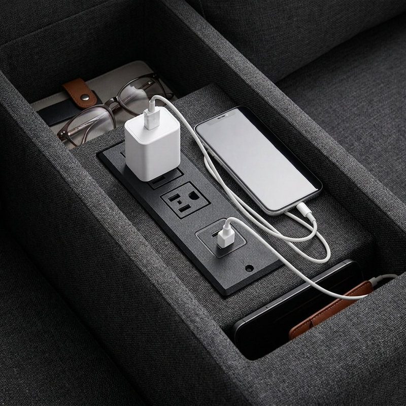 Multiprise encastrée avec 2 prises CA, ports USB-A et USB-C, station de charge encastrée pour bureau, prise de courant pour meuble encastré