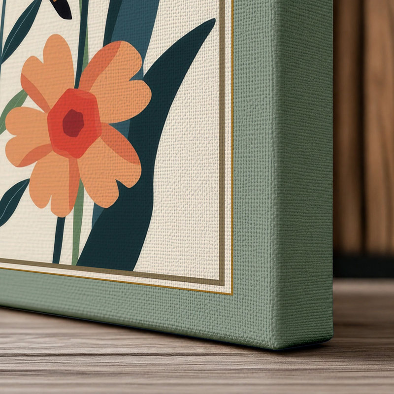 Arrangement with Bee Botanical - Wrapped Canvas, 24x16 - 61.0 x 40.6 cm, Sage Border