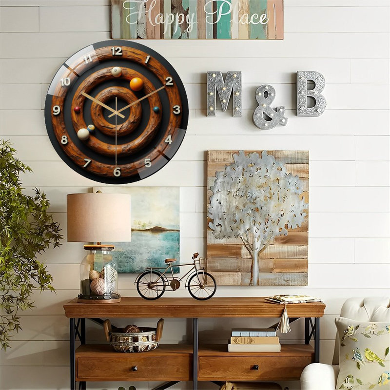 Horloge murale en bois avec design unique - horloge murale moderne en verre 12 po