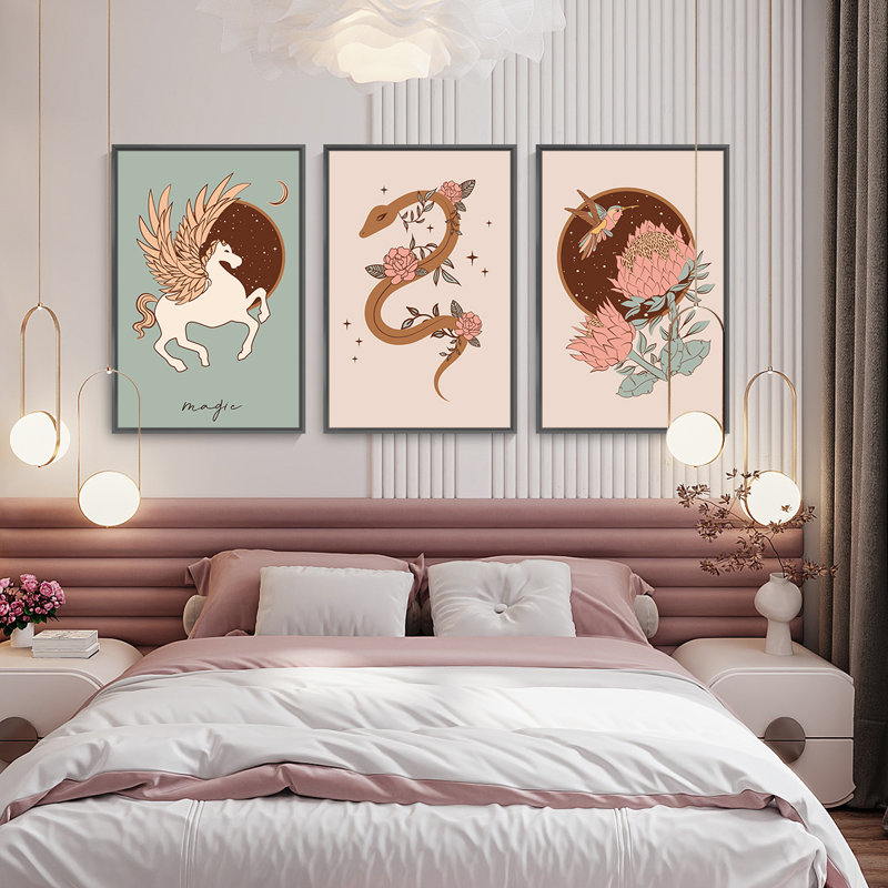 «Magic Dessin», art mural encadré en aluminium - ensemble de 3 reproductions sur toile, H 16,3 po x l 36,3 po x P 1,65 po