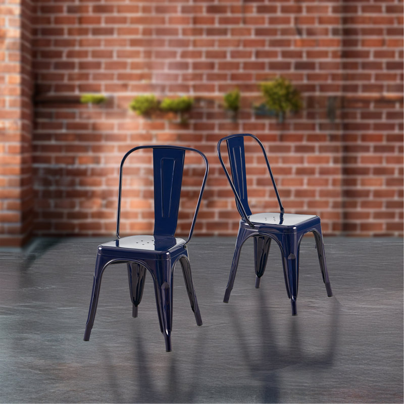 Ensemble de 2 chaises de salle à manger industrielles en métal de 18 pouces de hauteur empilable à l'intérieur, à l'extérieur, légère, facile à nettoyer, facile à assembler et durable