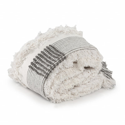 Gray And White Woven Cotton Checkered Throw Blanket