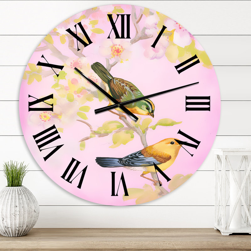 Beaux oiseaux lumineux sur une branche - horloge murale traditionnelle, Surdimensionné