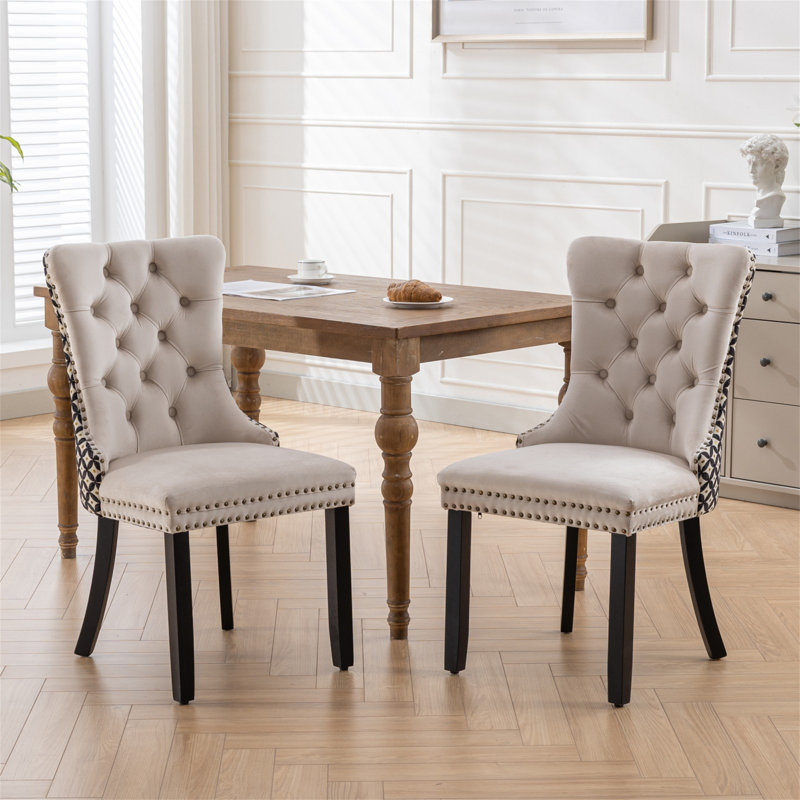 Chaises de salle à manger en velours classique, Beige