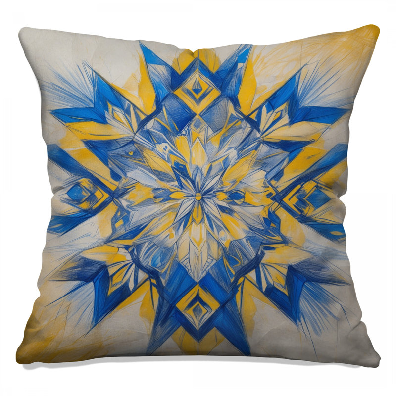 Coussins décoratifs kaléidoscope bleus et jaunes, 14 X 14 pouces