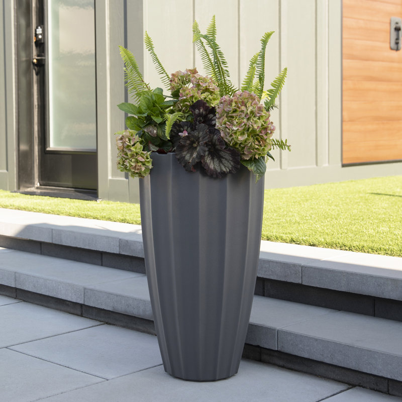 Aramenta Self-Watering Weather-Resistant Resin Pot Planter, White, 28" H x 16" W x 16" D