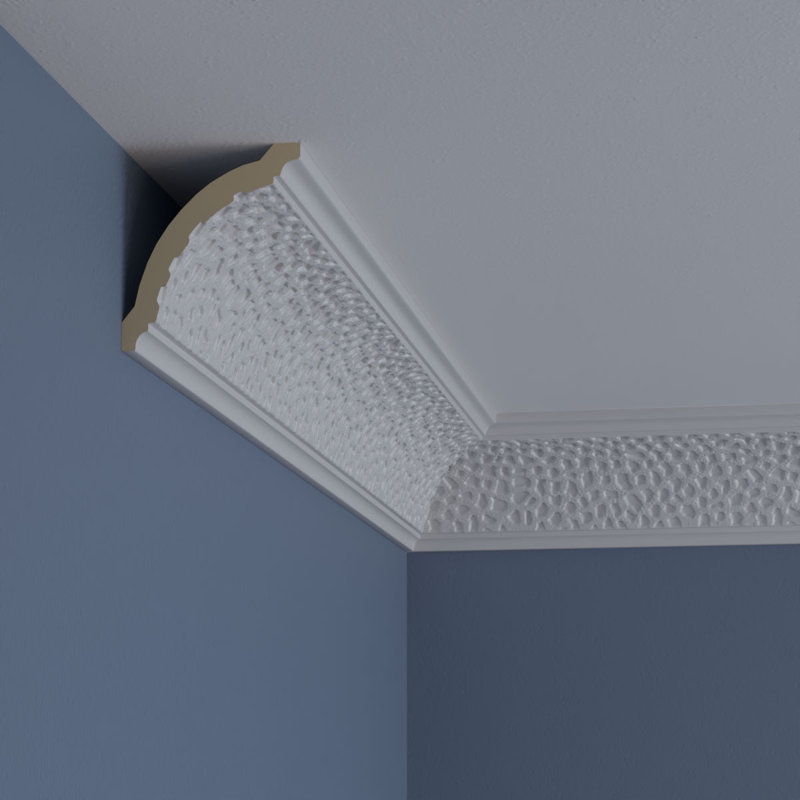 Primed White Geometric Polyurethane Crown Moulding Sample, 12" Length
