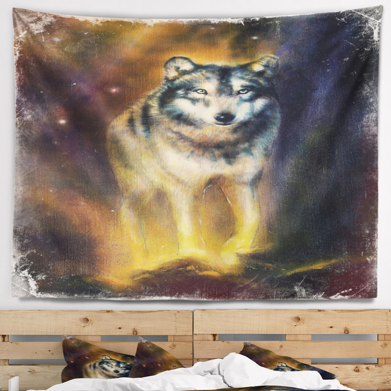 Loup calme illustration tapisserie Animal, H 32 po x l 39 po
