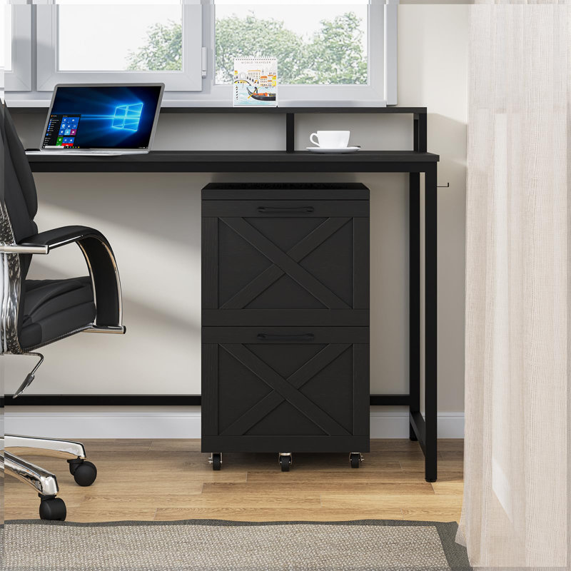 2 Drawer Small File Cabinet With Wheels, Black