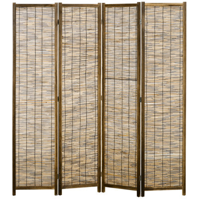 4 Panel Folding Privacy Screens , 5.5 Ft Portable. Hand-woven, Wood, Wall Divider For Office Room Portable Screen. Hand-woven , & Stylish Home