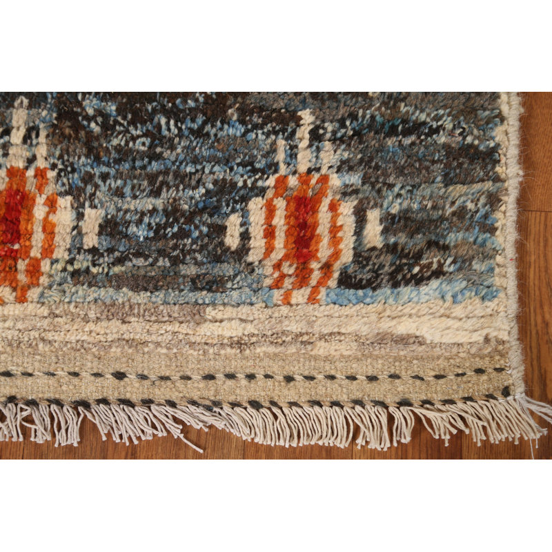 Tapis de couloir unique en laine bleu 2 pi 9 po x 9 pi 10 po New Age