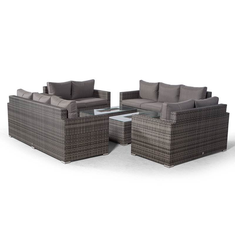 Villatoro Grey Rattan 2 X 3 Seat Sofa + 2 X 2 Seat Sofa & Ice Bucket Rectangle Coffee Table, Outdoor Patio Garden Furniture