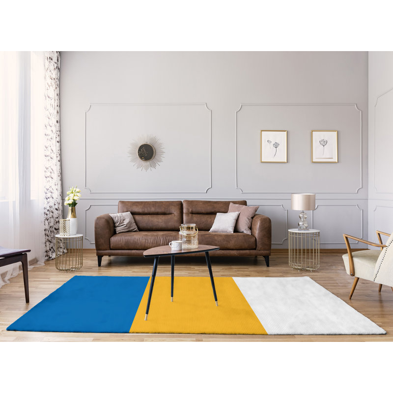 Tapis à rayures bleu/jaune royal, Rectangle 8 pi x 10 pi