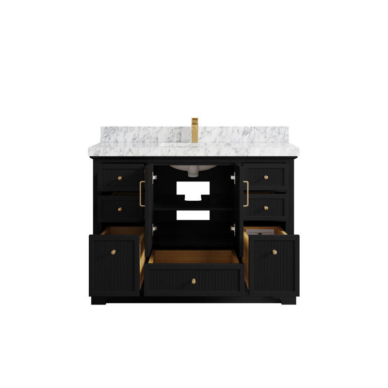 Meuble-lavabo simple autoportant 48 po avec plateau en marbre Alys
