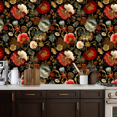 Peel and Stick Wallpaper Contact Paper Vintage Floral Arabesque Botanical Self Adhesive and Removable 24in x 118in(60x300cm)