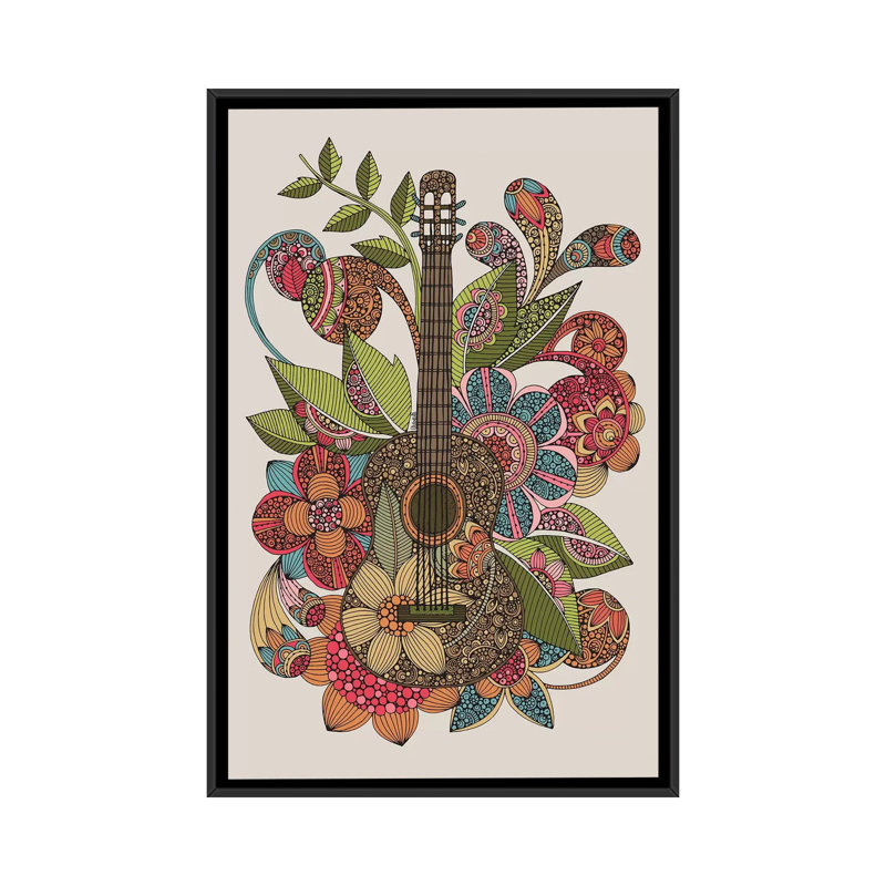 " Ever Guitar " by Valentina Harper, 26" H x 18" W x 1.5" D, Black Framed Canvas, No Mat