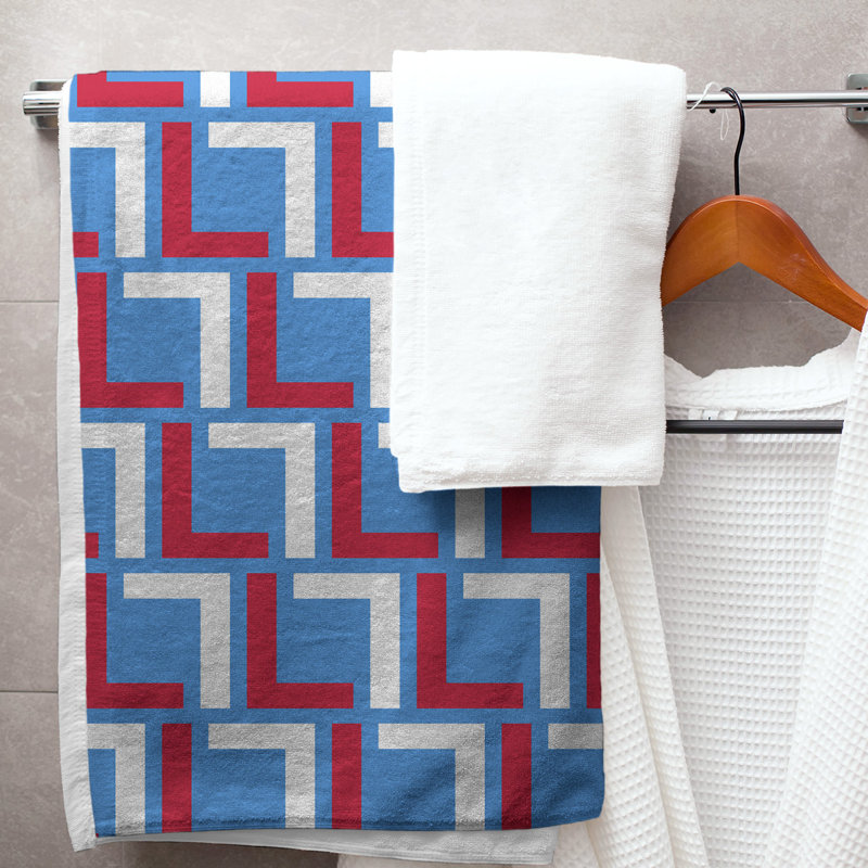 Bath Towel, Light Blue/Red/White
