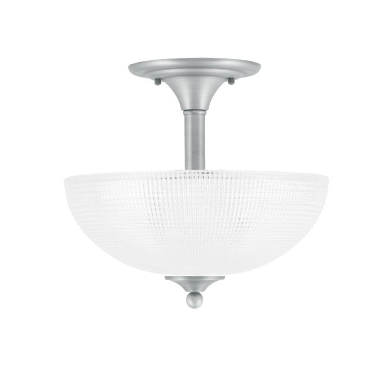 Xanthos semi-encastré 2 ampoules avec verre côtelé transparent de 13 po, Nickel brossé