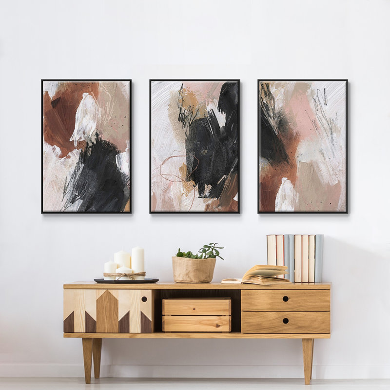 «Unbleached Neutrals I», reproduction sur toile 3 pièces, H 40 po x l 90 po x P 2 po, Noir