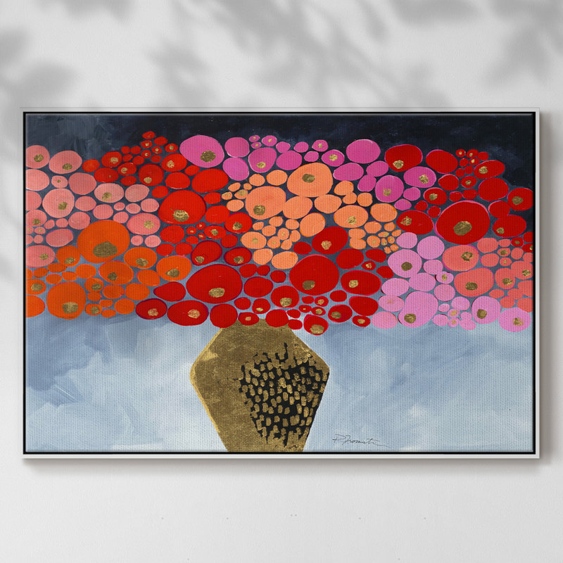 Red Poppies II - reproduction de cadre flottant sur toile, Toile encadrée argentée avec coins fermés