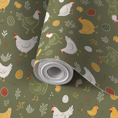 Peel and Stick Wallpaper Contact Paper Chickens Hens Chicks Seamless Farm Eggs Self Adhesive and Removable 24in x 118in(60x300cm)