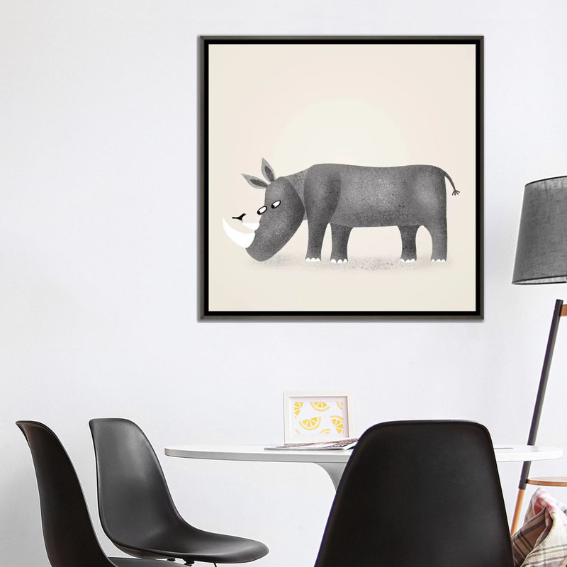 « Rhino » par Nic squirrell-impression, H 37 po x l 37 po x P 1,5 po, Toile avec cadre gris, Pas de tapis