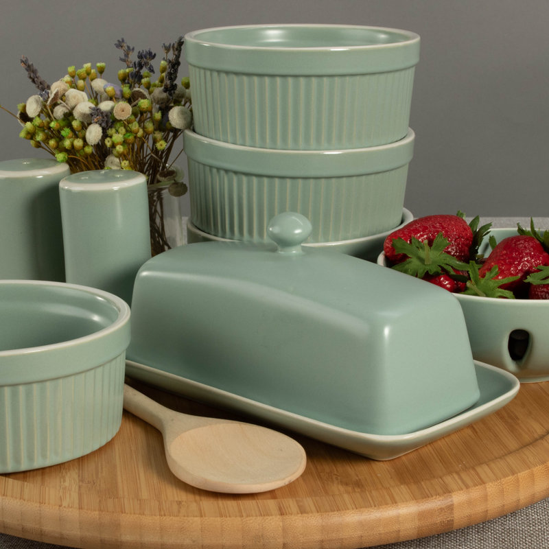 Sage Green Ceramic 7-Piece Tabletop Accessory Set