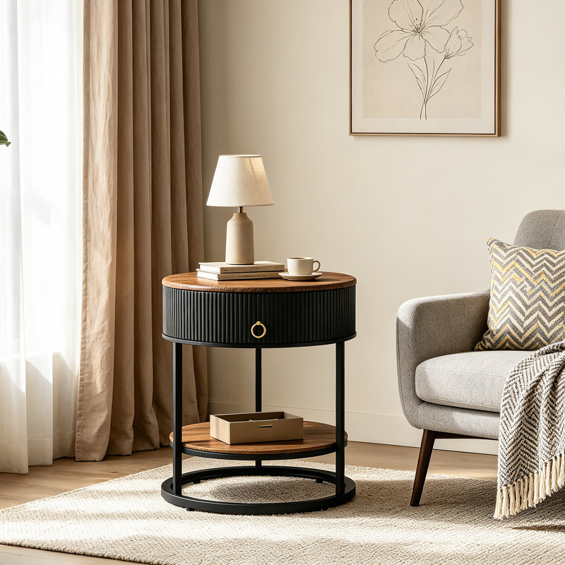 End Table with Storage, Black, Brown/Black