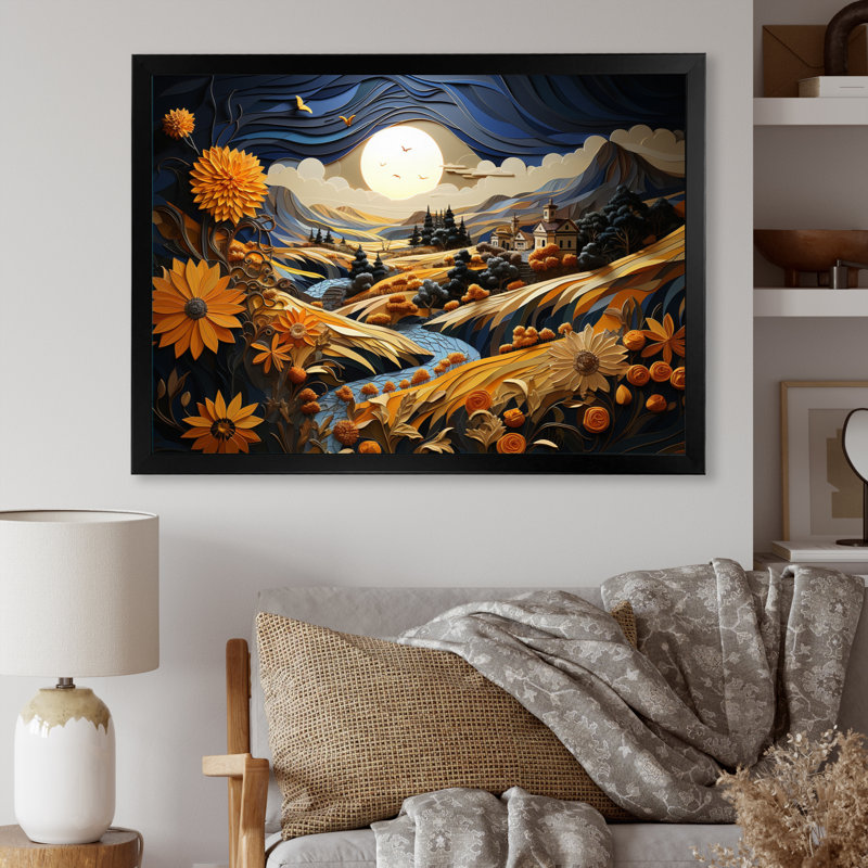 «Farmhouse Fields of Gold III», reproduction sur toile, H 16 po x l 32 po x P 1 po, Cadre photo noir