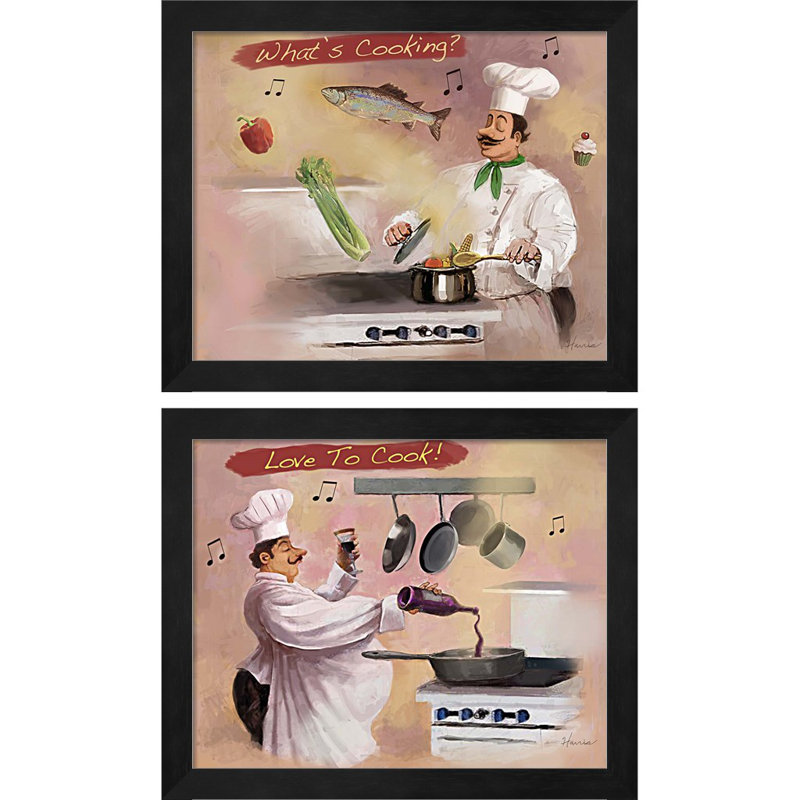 Ensemble de 2 encadrés «Look What Kitchen & Chef Wine» par Frank Harris