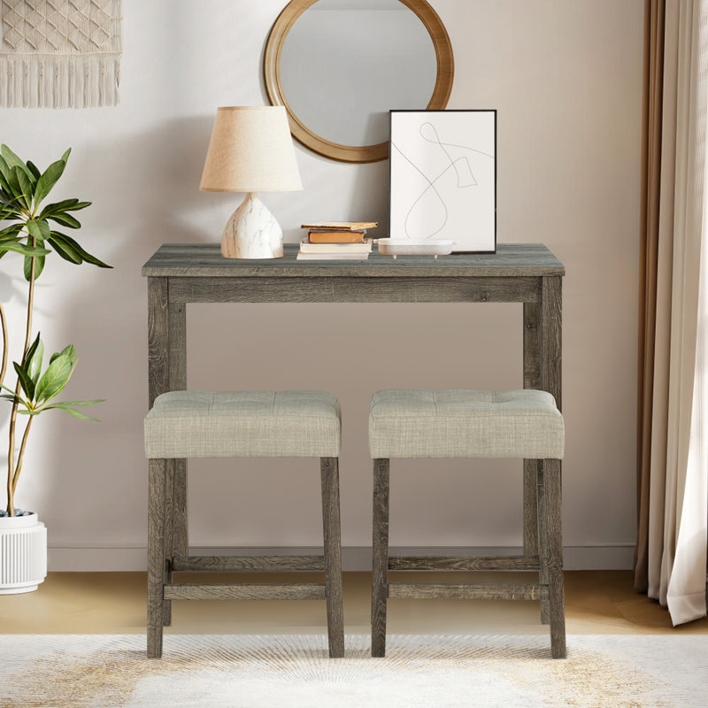 42" 3 - Piece Solid Wood Dining Set with 2 Upholstered Stool