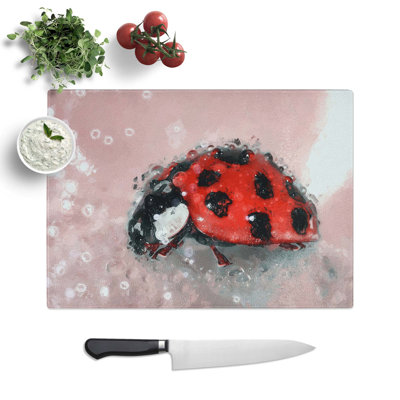 Tempered Glass Ladybird Insect on a Petal Chopping Board