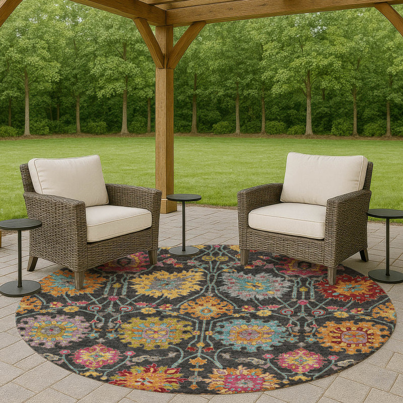 Machine Washable Indoor/Outdoor Mattera ACN2288 Damask Rug, Round 8'
