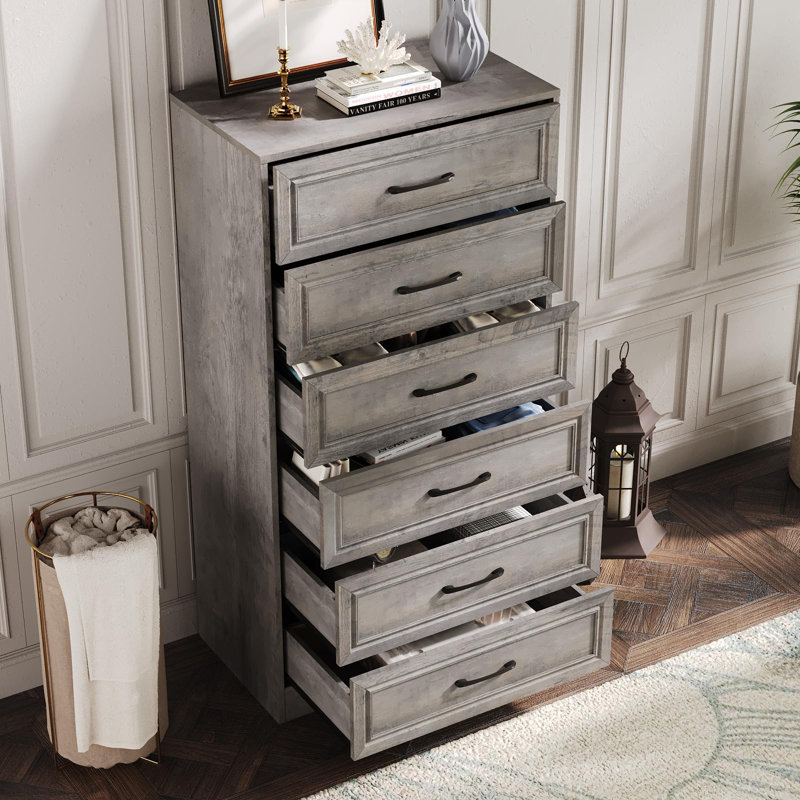 Commode 6 tiroirs pour chambre à coucher, Gris
